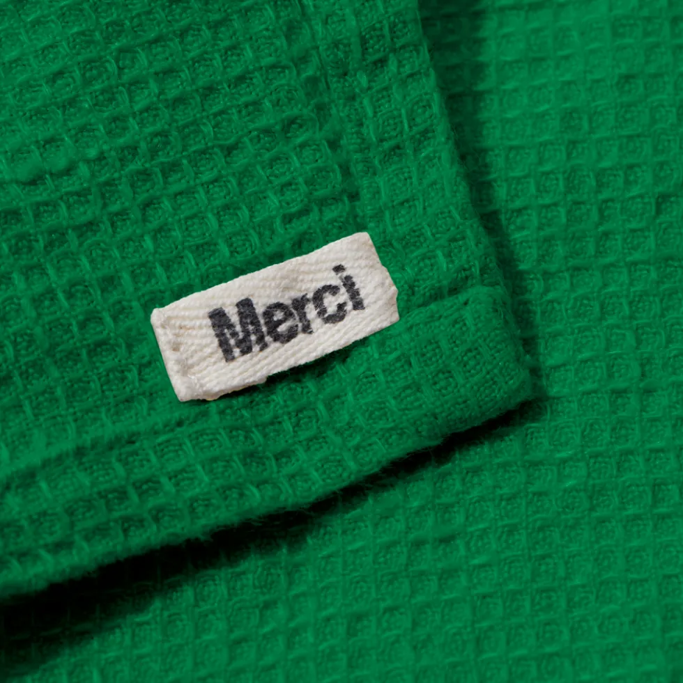 Serviette de bain invité en lin - Nid d'abeille - Vert Potager