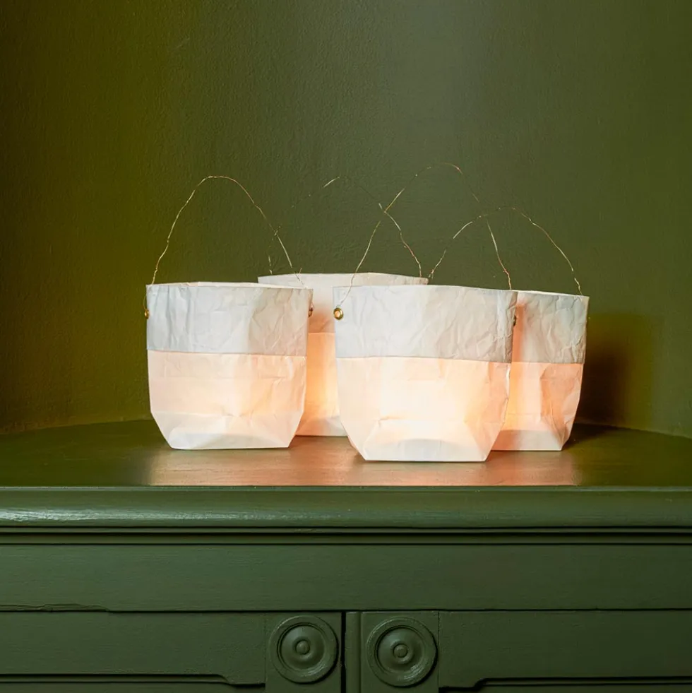 Set de 4 lanternes en papier - Blanc et or