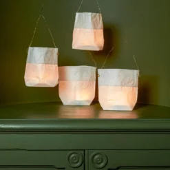 Set de 4 lanternes en papier - Blanc et or