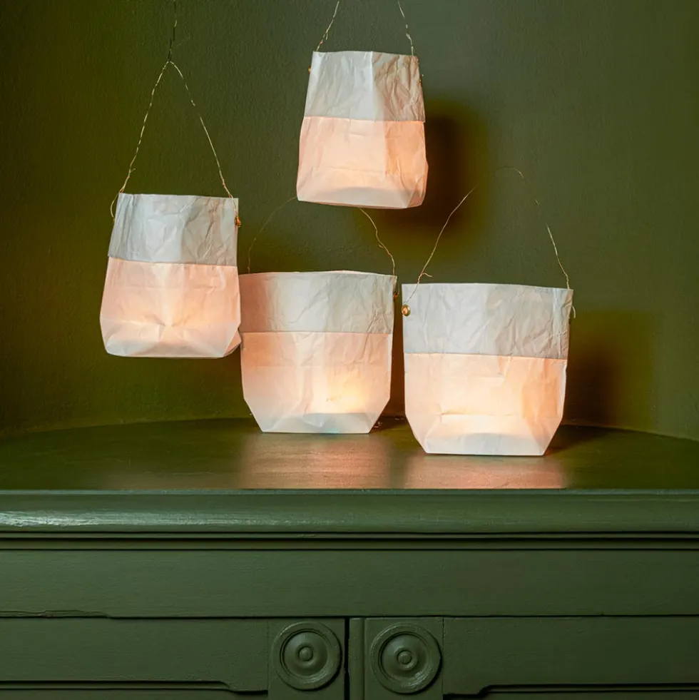 Set de 4 lanternes en papier - Blanc et or
