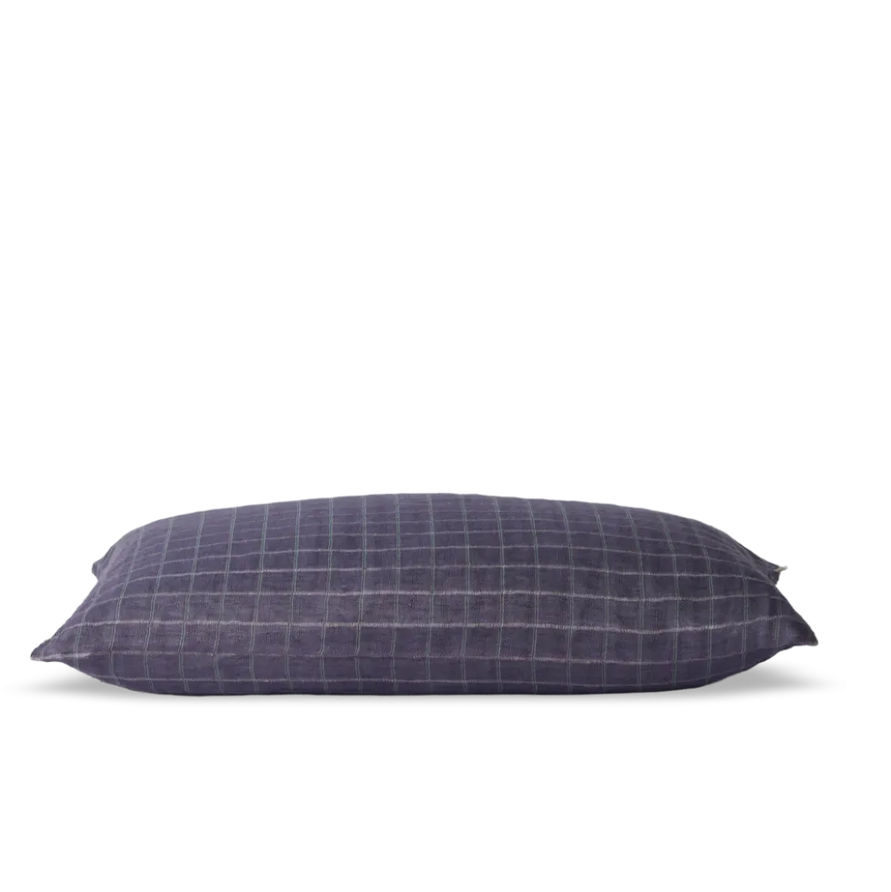 Taie d'oreiller en lin lavé - Carreaux Violet