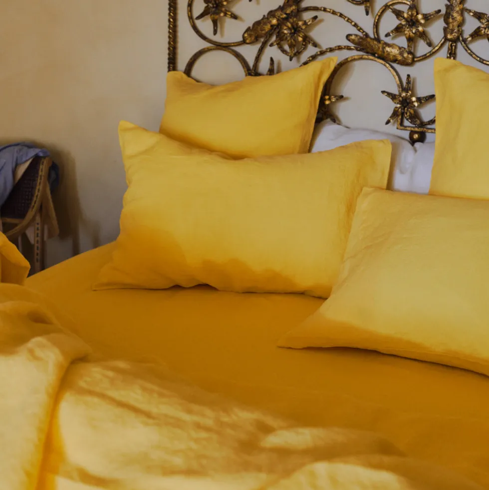 Taie d'oreiller en lin lavé - Jaune Citronnade