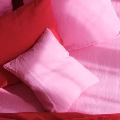 Taie d'oreiller en lin lavé - Rose Garance