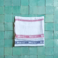 Torchon en lin lavé - Merci Noir