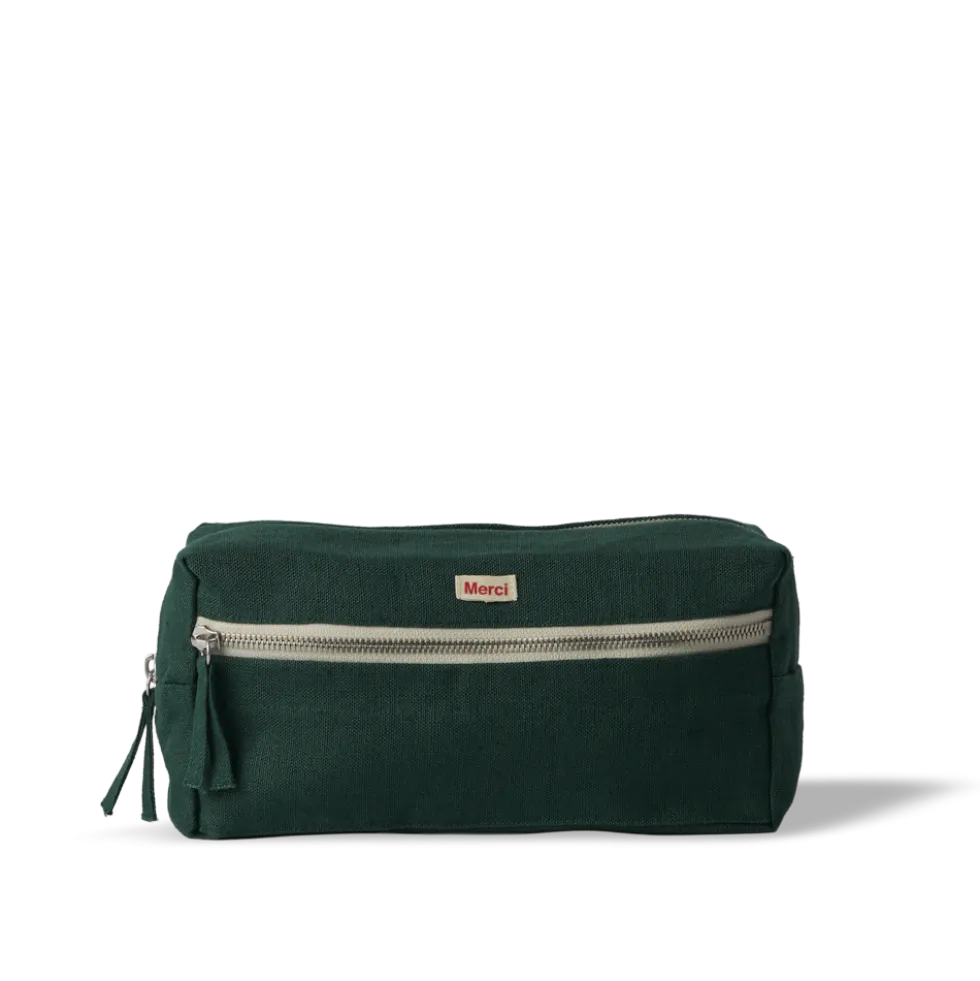 Trousse de toilette en lin lavé - Vert Séquoia