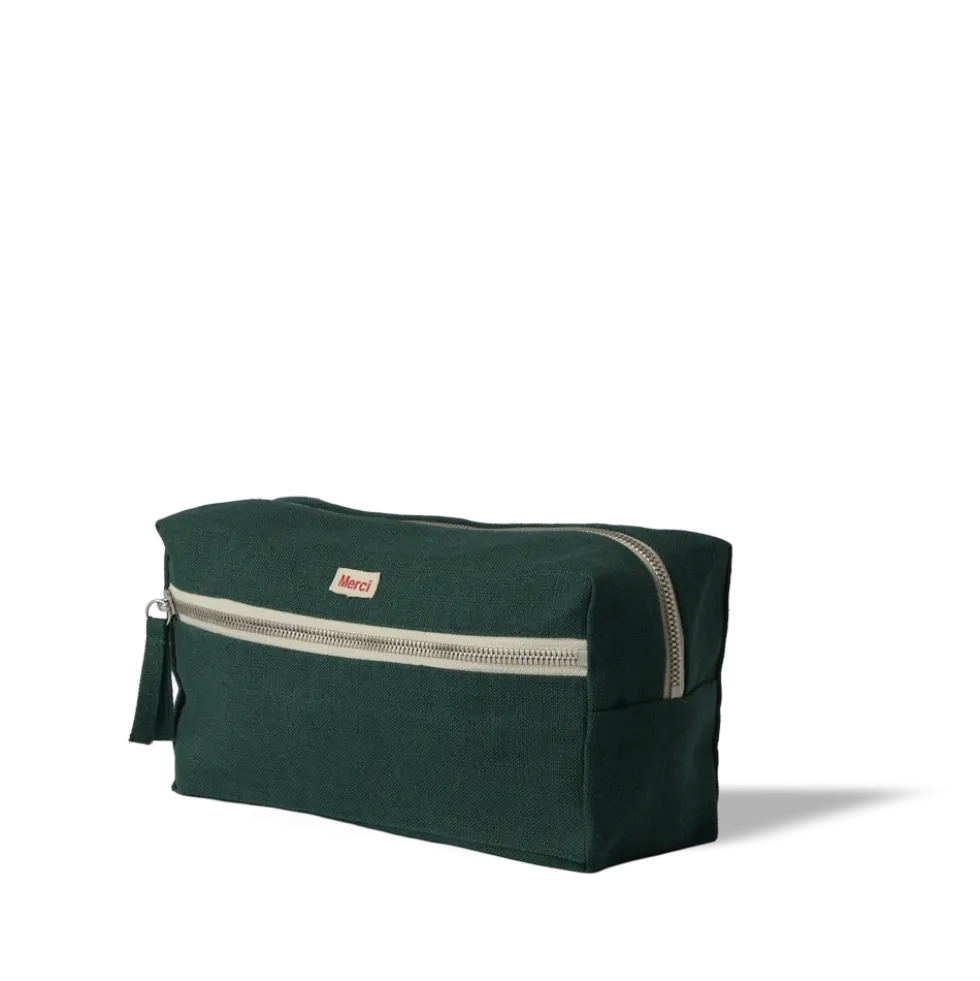 Trousse de toilette en lin lavé - Vert Séquoia