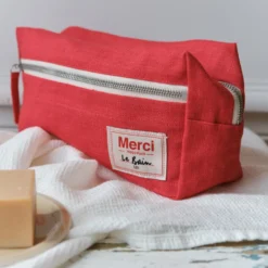 Trousse de toilette en lin lavé - Rouge Vermillon