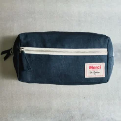 Trousse de toilette en lin lavé - Bleu Encre