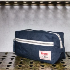 Trousse de toilette en lin lavé - Bleu Encre