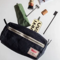 Trousse de toilette en lin lavé - Bleu Encre