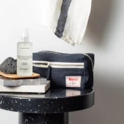 Trousse de toilette en lin lavé - Bleu Encre