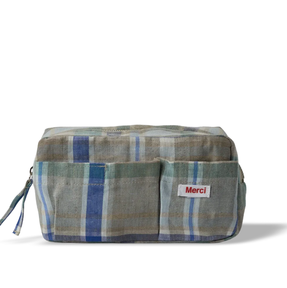 Trousse en lin lavé - Carreaux Bibliothèque