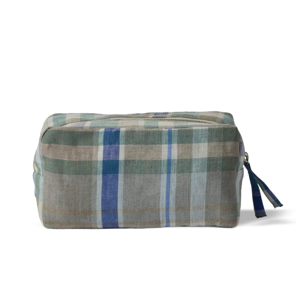 Trousse en lin lavé - Carreaux Bibliothèque