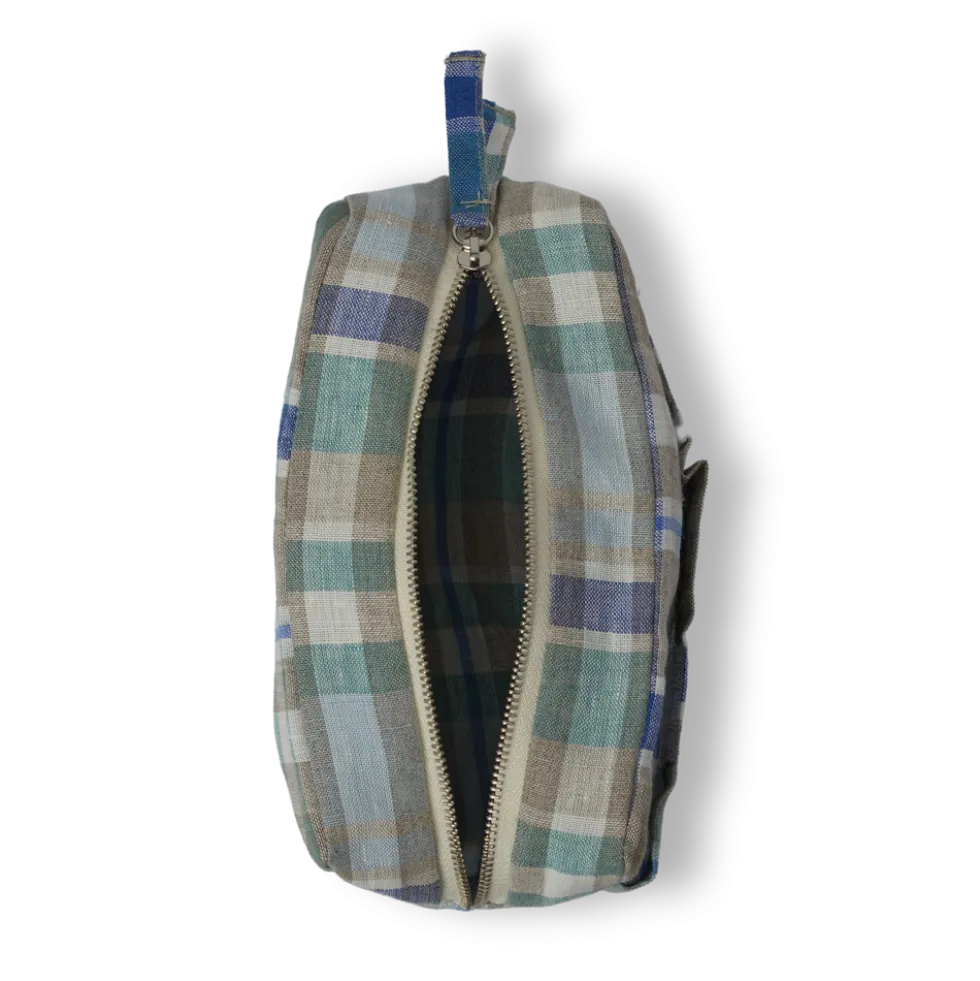 Trousse en lin lavé - Carreaux Bibliothèque