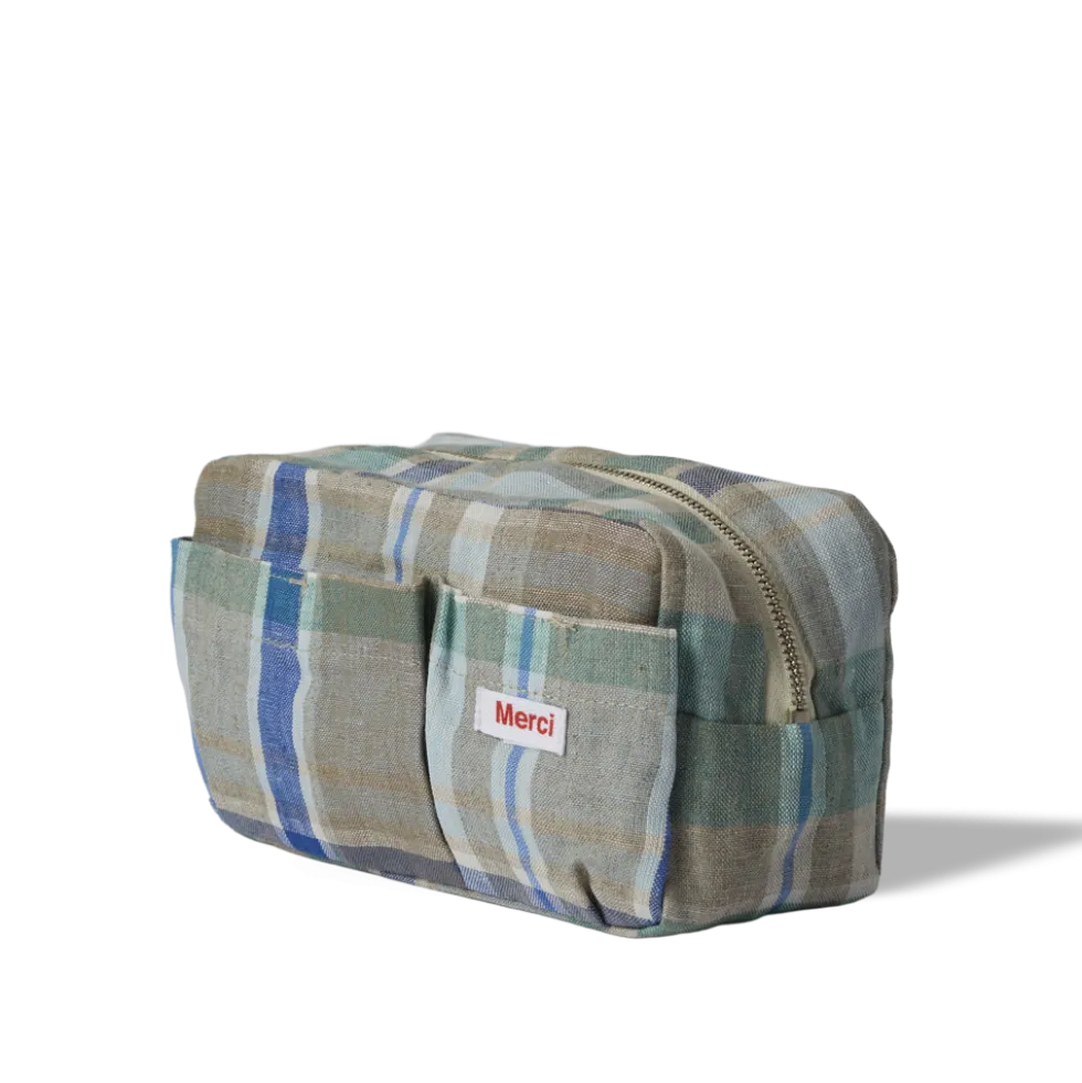 Trousse en lin lavé - Carreaux Bibliothèque