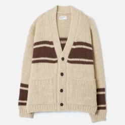 Universal Works - Cardigan Langdale - Écru & Marron