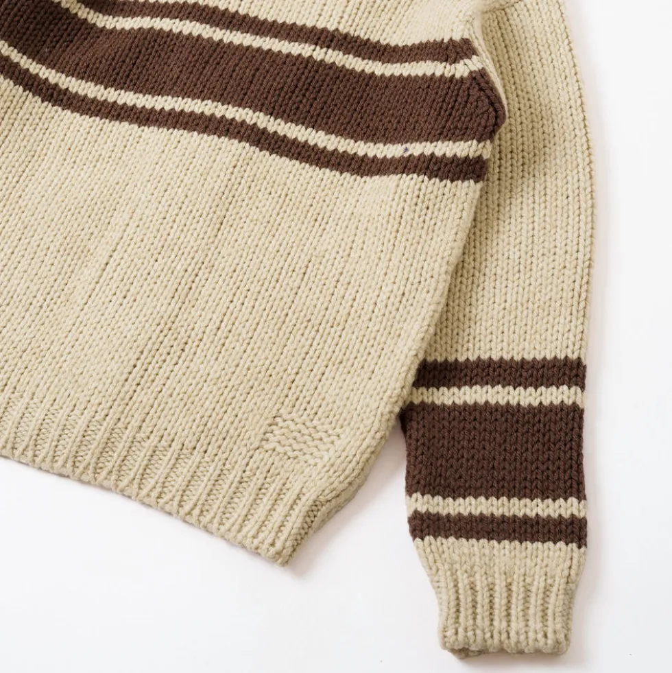 Universal Works - Cardigan Langdale - Écru & Marron