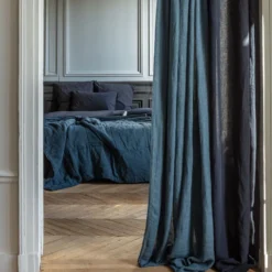 Voile natté en lin lavé - Bleu Pétrole