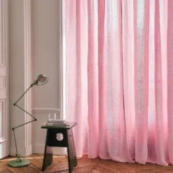 Voile natté en lin lavé - Rose Granité