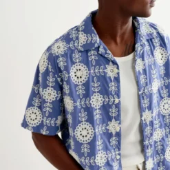Wax London - Chemise Didcot SS - Bleu Ecru