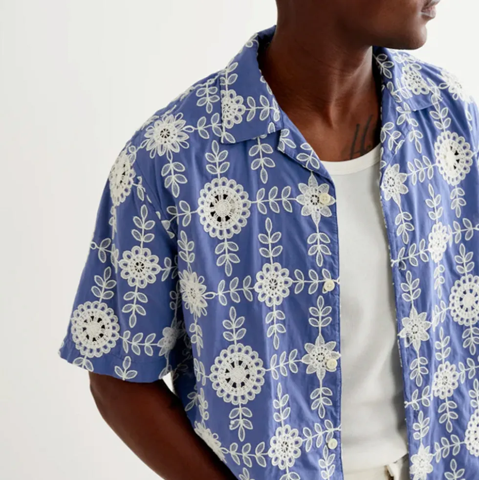 Wax London - Chemise Didcot SS - Bleu Ecru