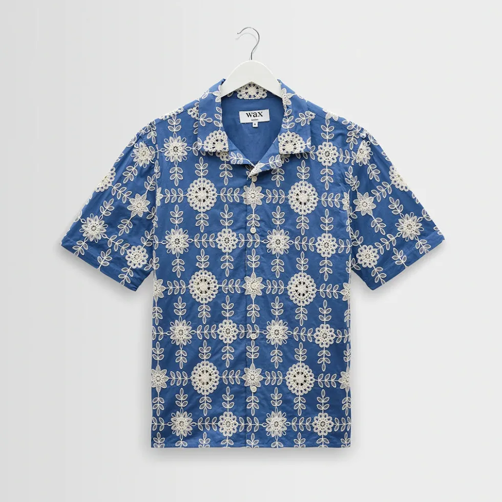 Wax London - Chemise Didcot SS - Bleu Ecru