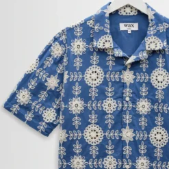 Wax London - Chemise Didcot SS - Bleu Ecru